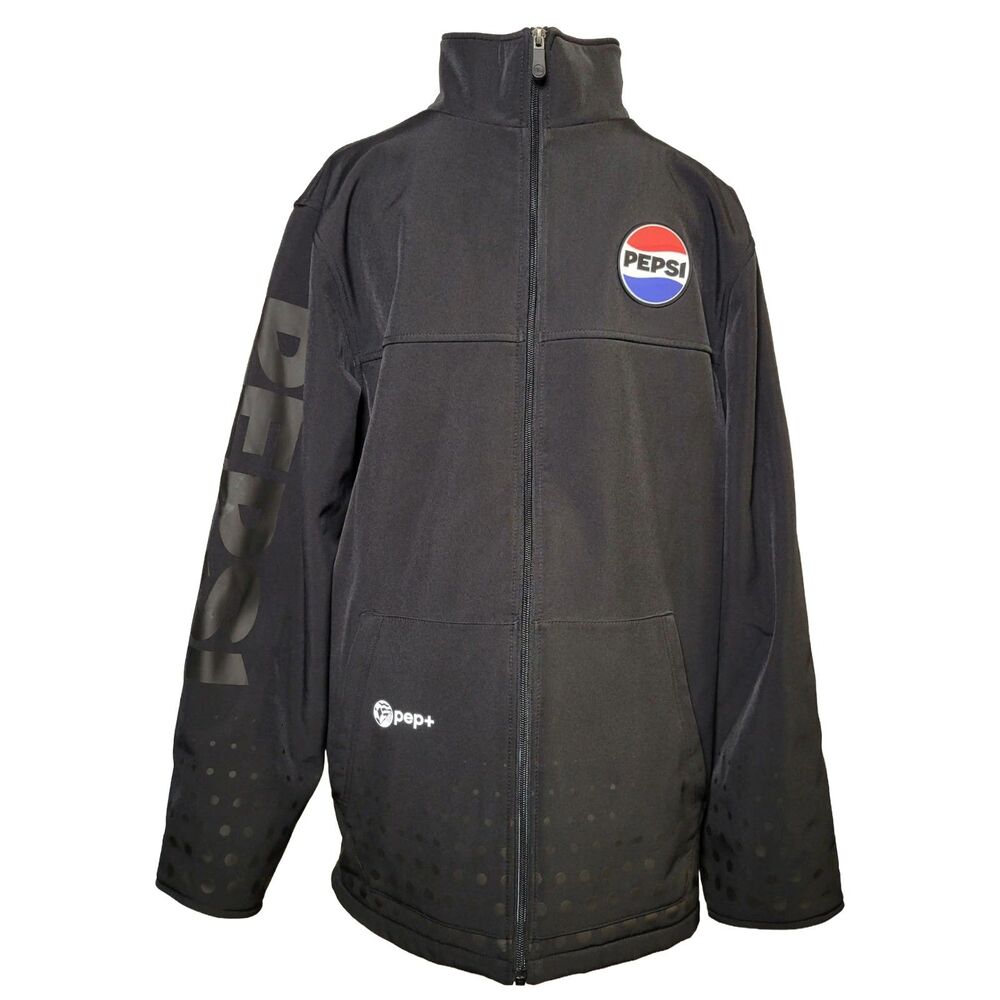 Pepsi Cola Jacket Black Softshell Full Zip Pep+ Dot Print Promo Employee Mens M